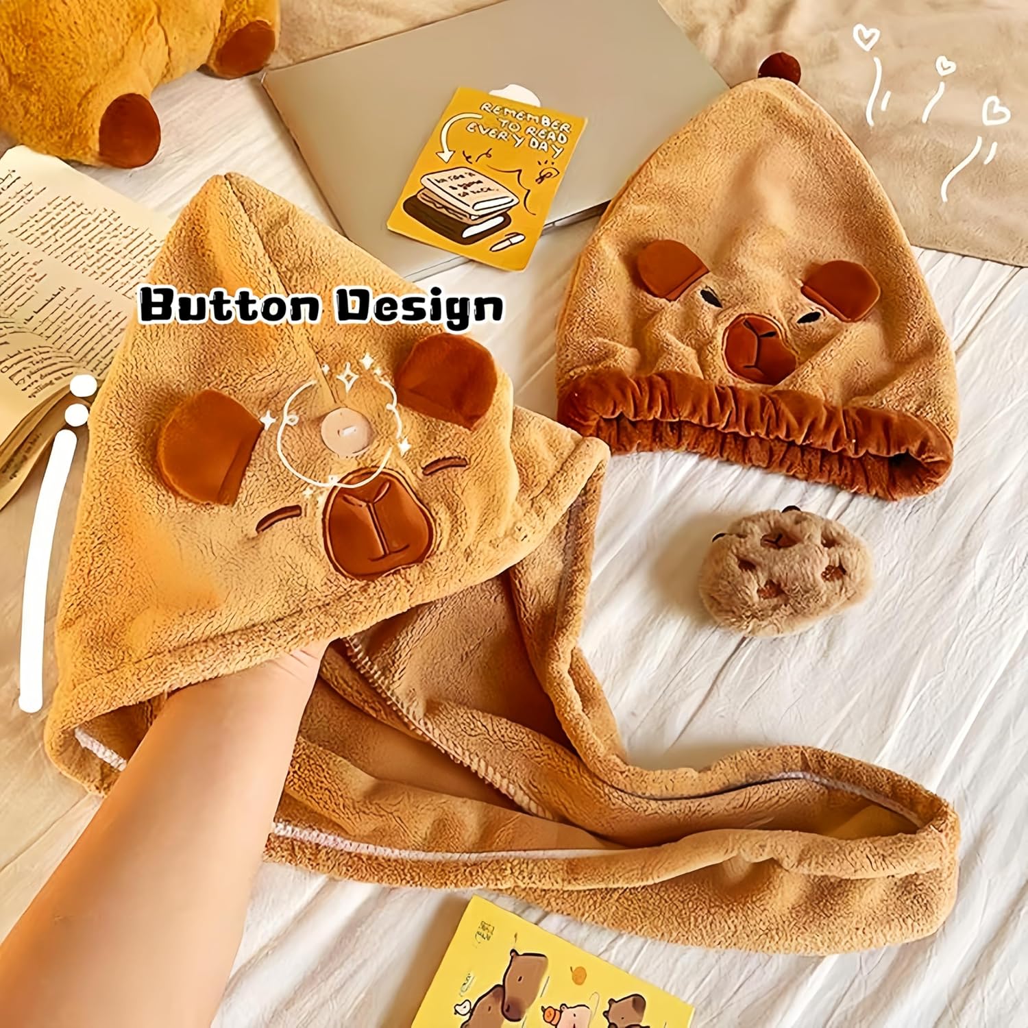 2-Pack Capybara Hair Towel Wrap for Women, Ultra Absorbent Microfiber Hair Towel for Wet Hair