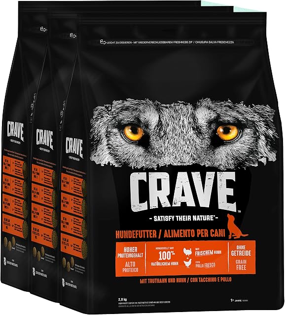 Crave Alimento seco para Adultos con Pavo y Pollo, 3 Bolsas de 3 x 2,8 kg