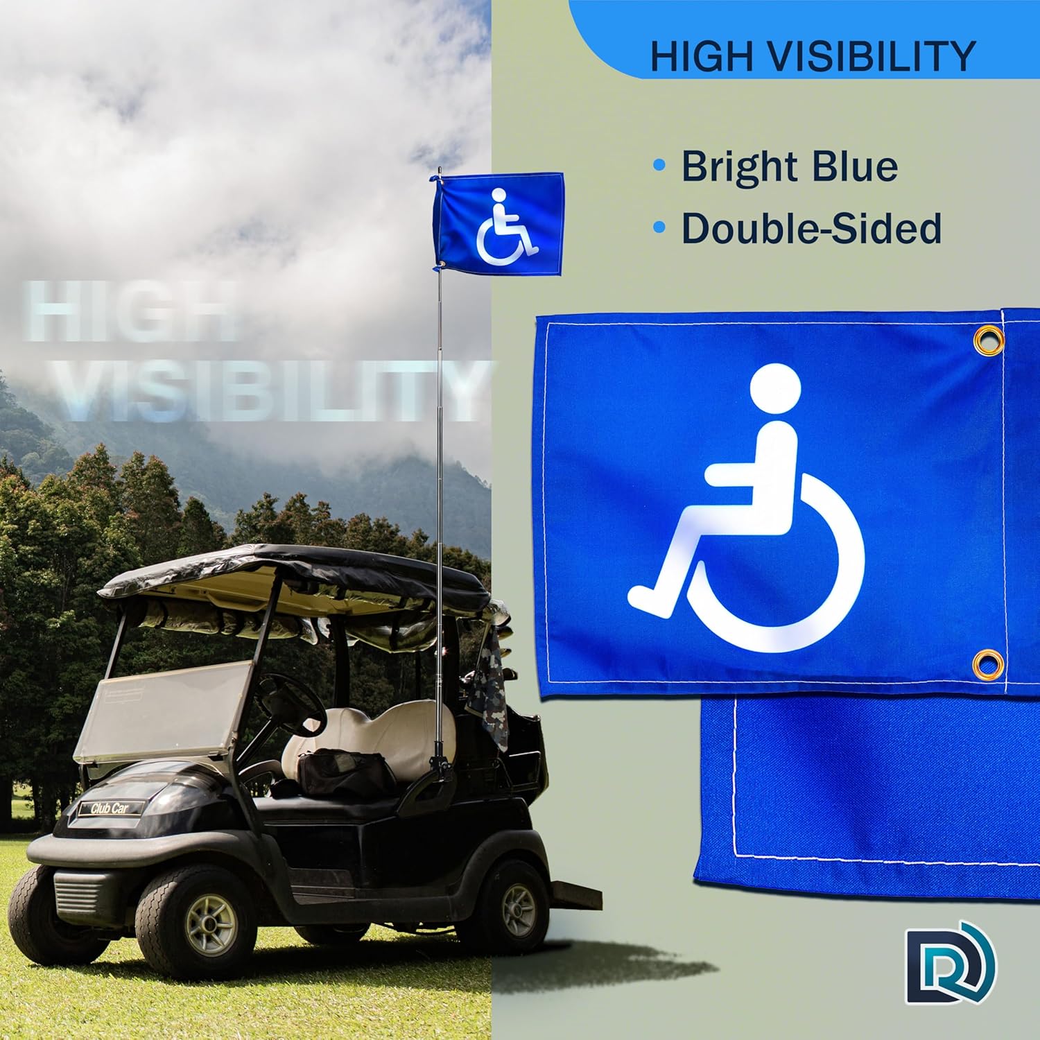 Handicap Flag for Golf Carts, 9×12 Inch Double Sided Blue Safety Flag with White Disability Symbol, Telescoping Pole up to 5.4 ft with Universal Mount for Mobility Scooters and Wheelchairs - Image 3