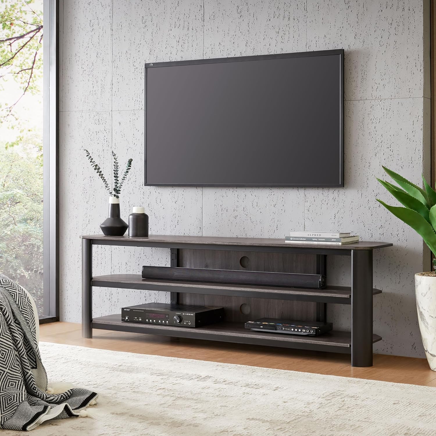 JAHRSTIM Oxford 62" Unfold Quick & Effortless Assembly Powder Coated Tv Stand
