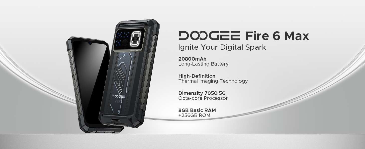 DOOGEE Fire 6 Telefono robusto Display da 6,56 HD 90Hz Unisoc T606 Octa Core 16GB 2562GB 10400mAh Batteria 50MP AI Fotocamera Android 14  509