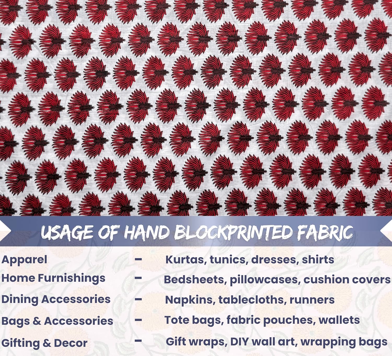 Indian Hand Block Print 60/60 Red 100% Cotton Fabric by The Yard, Lightweight Floral Quilting & Sewing Fabric for Dressmaking, Upholstery & DIY Craft (TS-206 Red, 5 Yard Pre Cut)