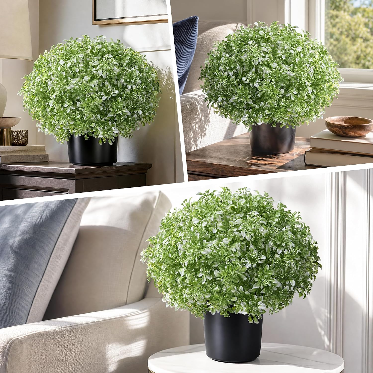 2 Pack Fake Potted Plants Artificial Plants for Outdoors Decor, Green White