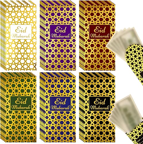 Jetec 48 sobres de dinero Eid Mubarak para regalos en efectivo, sobres de dinero Eid con diseño de impresión de lámina dorada, tarjeteros de regalo
