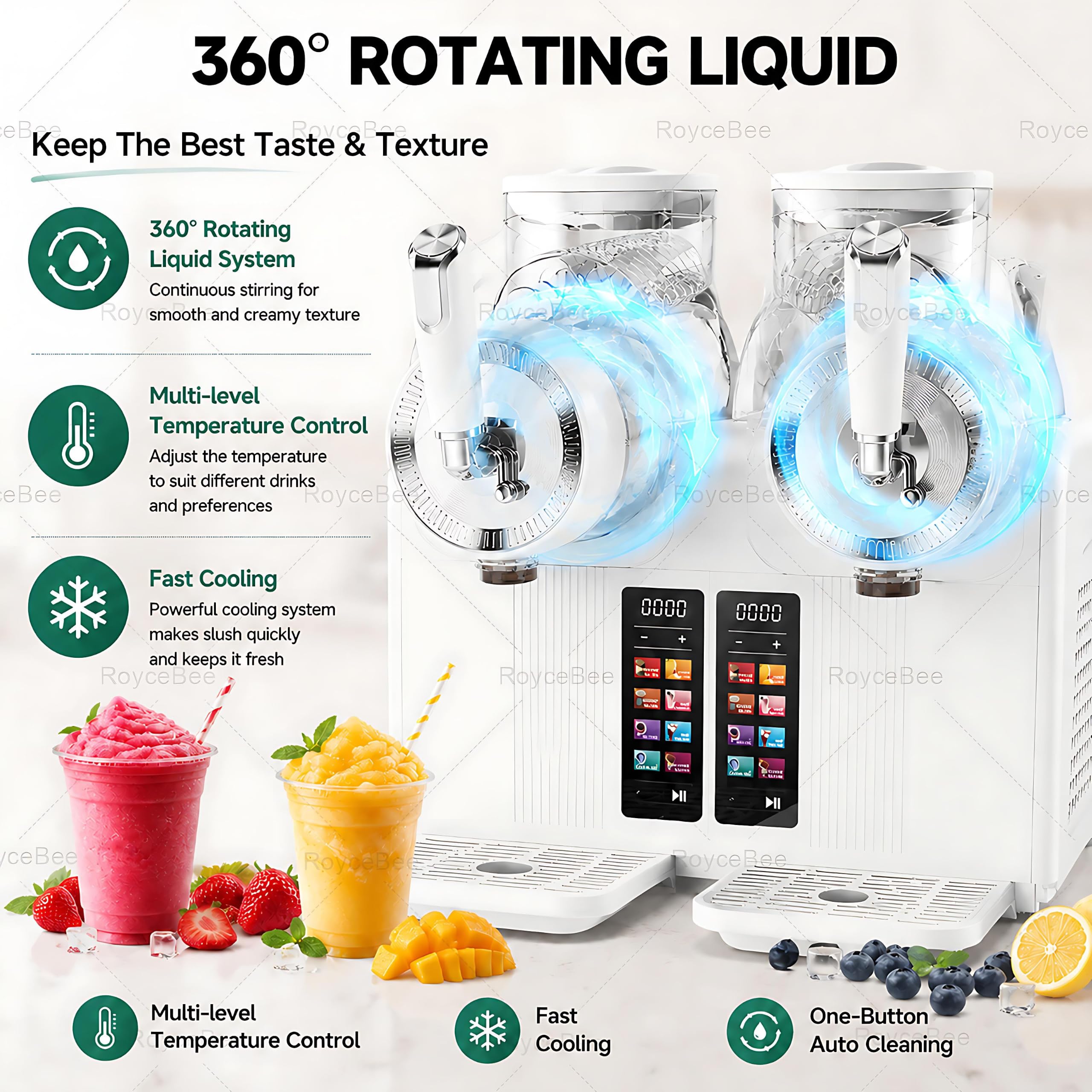Máquina para Granizados Profesional, Máquina de Granizado con 2 Depósitos de 2L, 7 Programas Preestablecidos, Autolimpieza Automática, para Casa, Cafeterías, Bares y Restaurantes White
