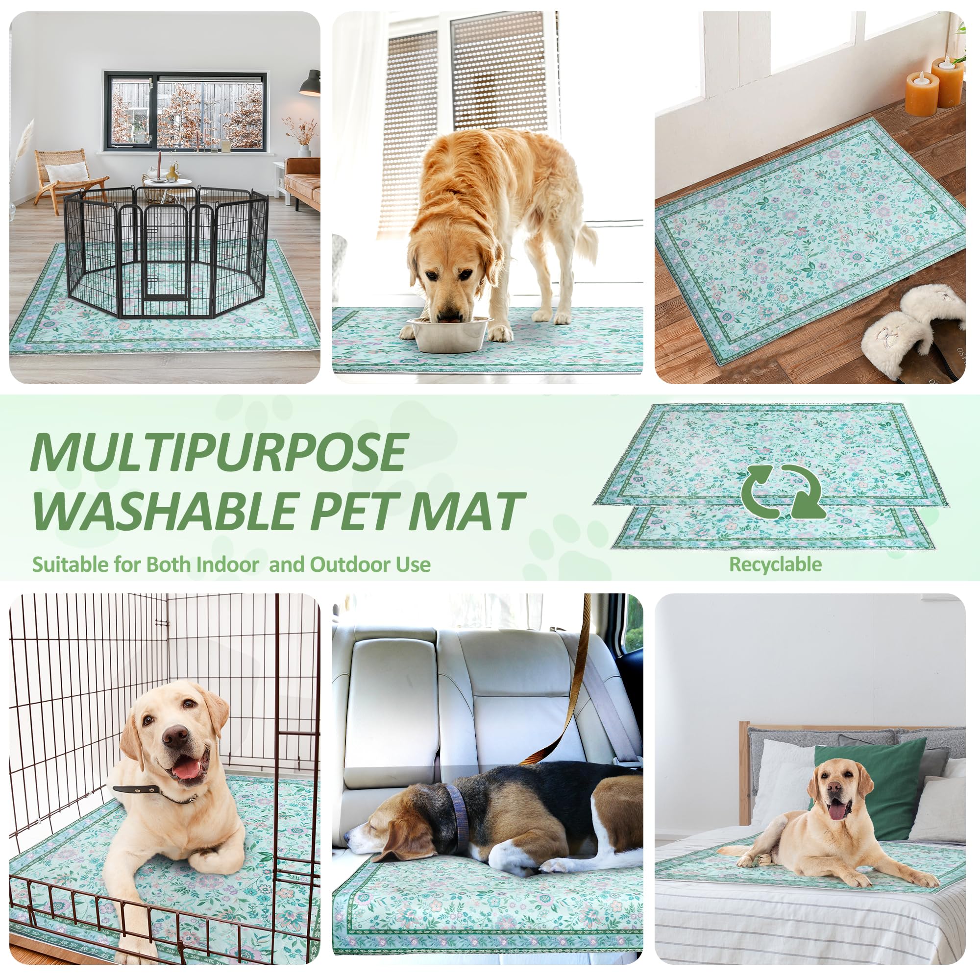 Baodan Welpen Unterlagen Waschbar, 2 Pack PIPI Matten für Hunde mit Blumenmuster inkontinenzunterlage waschbar für Inkontinenz, Töpfchentraining und Laufstall, 60x90 cm