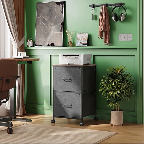Miniatura 2 de DEVAISE Archivador móvil de 2 cajones, soporte para impresora rodante, archivador vertical de tela para tamaño A4 o carta para oficina en casa