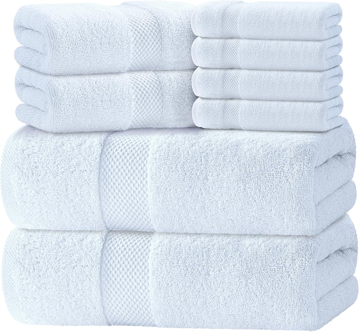 Luxury White Bath Towel Set of 8 Pieces - 100% Turkish Cotton 700 GSM Highly Absorbent Towels for Bathroom, 2 Bath Towels, 2 Hand Towels, 4 Washcloths