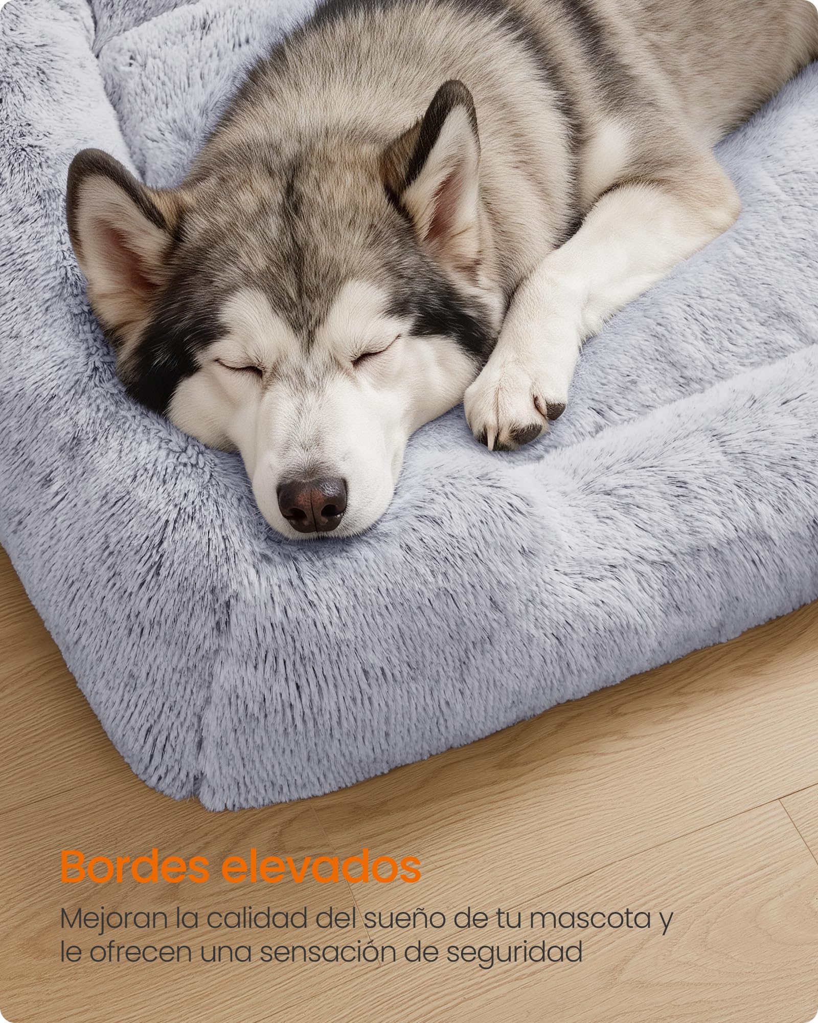 Feandrea Cama para Perros, Sofá para Perros Extra Grandes, 120 x 85 x 23 cm, Cojín para Mascotas, Relleno Suave, Bordes Elevados, Funda Extraíble y Lavable, Antideslizante, Gris Ombré PGW274GA01