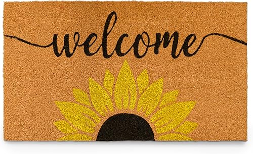 MAINEVENT Tapete de bienvenida de girasol de 30 x 17 pulgadas, tapete de primavera para exteriores, tapete de verano con respaldo de PVC