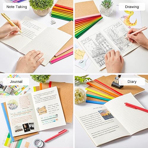 Miniatura 5 de feela Paquete de 16 cuadernos de composición a granel, con cubierta de papel kraft con rayas universitarias, diarios de viaje con espinas arcoíris