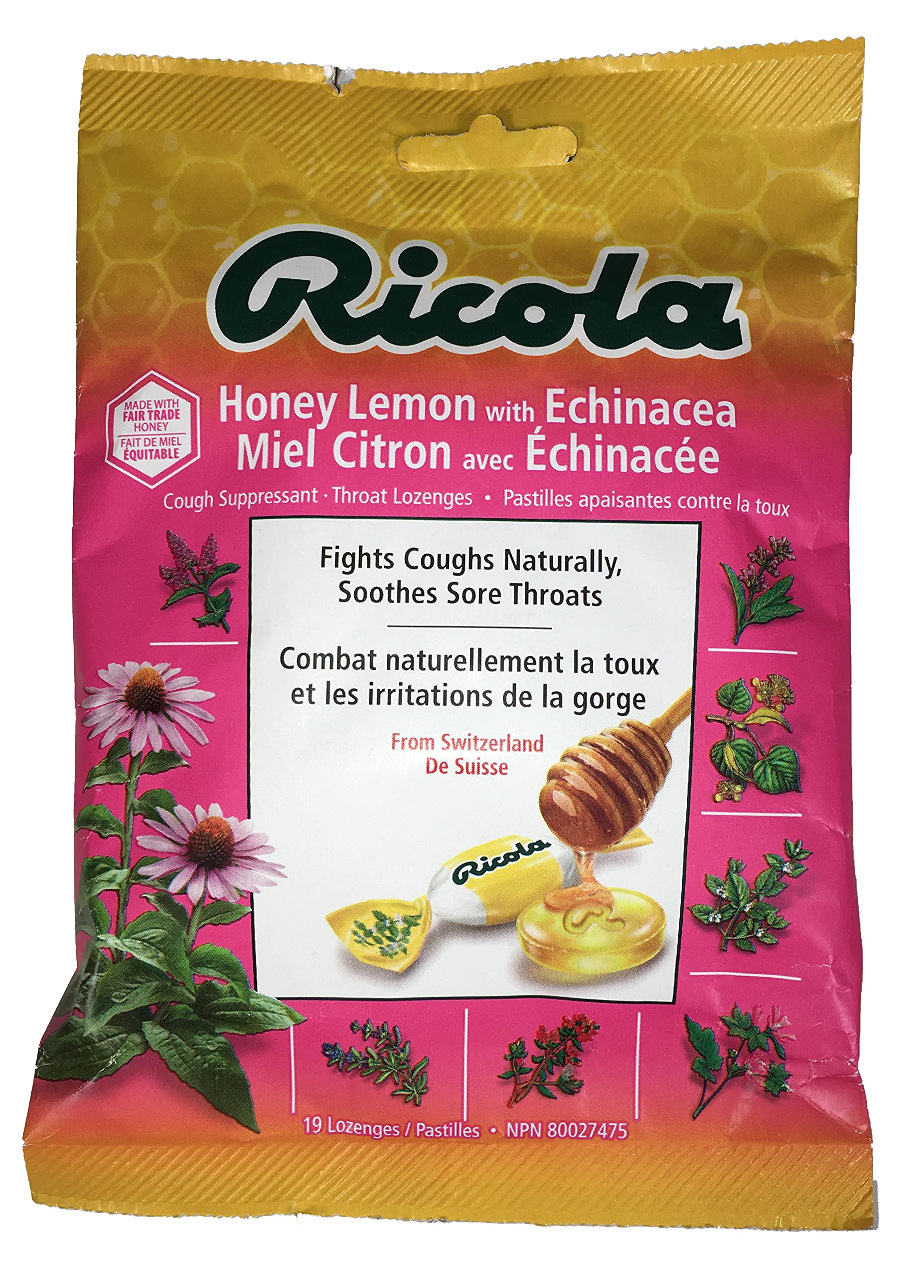 Honey Lemon with Echinacea Cough Suppressant Throat Drops 19 Lozenges