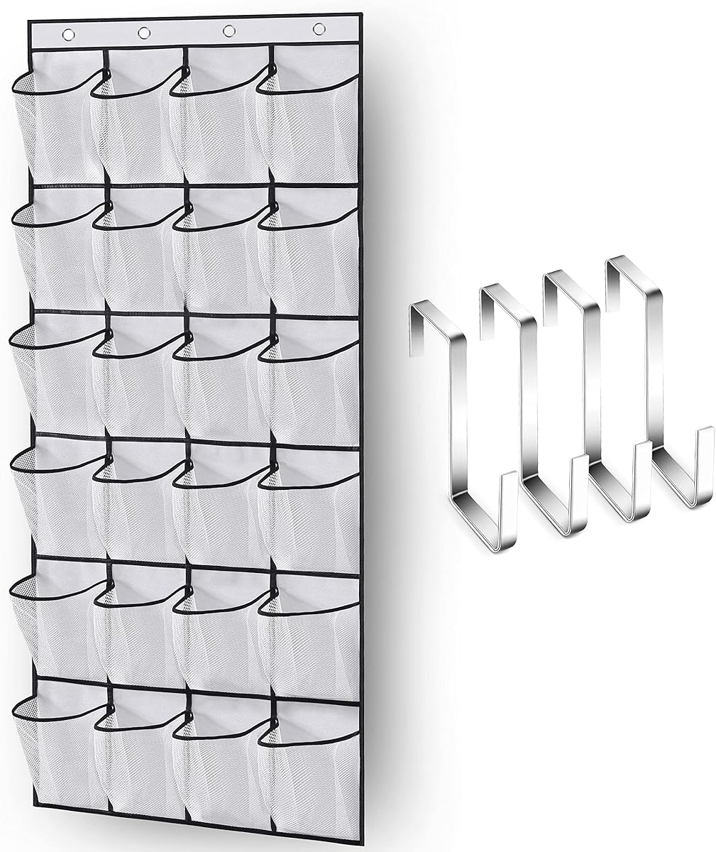 MISSLO Over The Door Shoe Organizer 24 Large Mesh Pockets, White