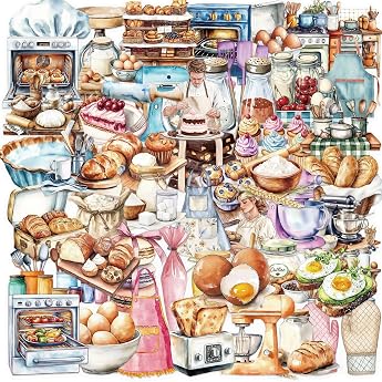 Baking Stickers for Teenagers Adults 50 Pieces Food Transparent Vinyl Sticker Set Car Motorcycles Bicycle Skateboard Snowboard Luggage Laptop Suitcase Helmet Motorcycle Computer