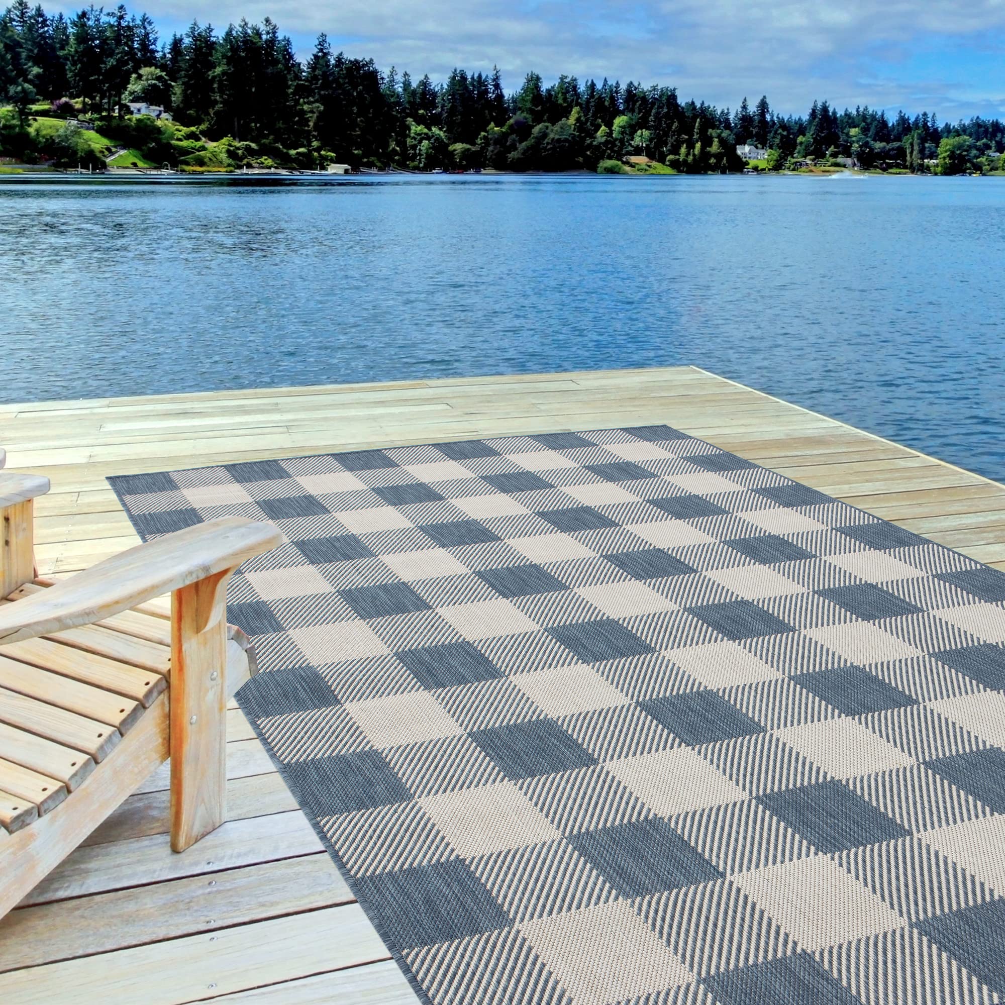 THE RUGS Outdoor Rug – Weather & UV Resistant Outdoor/Indoor Area Rugs - Durable Rugs for Patio, Deck, Garden, Kitchen, Bathroom or Living Room - Blue, 120 x 170 cm