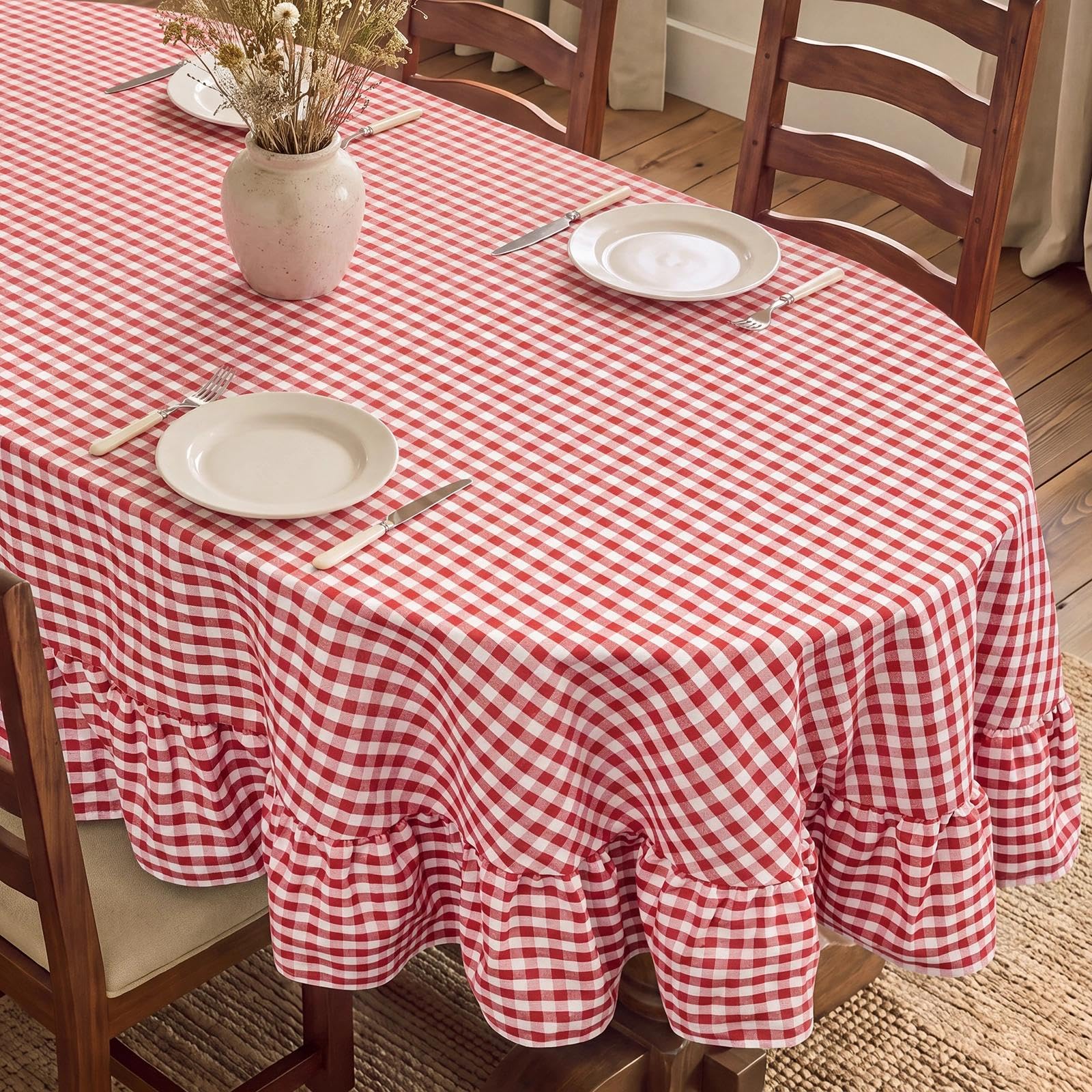 Orange Gingham Tablecloth - Ruffled Rectangle -23