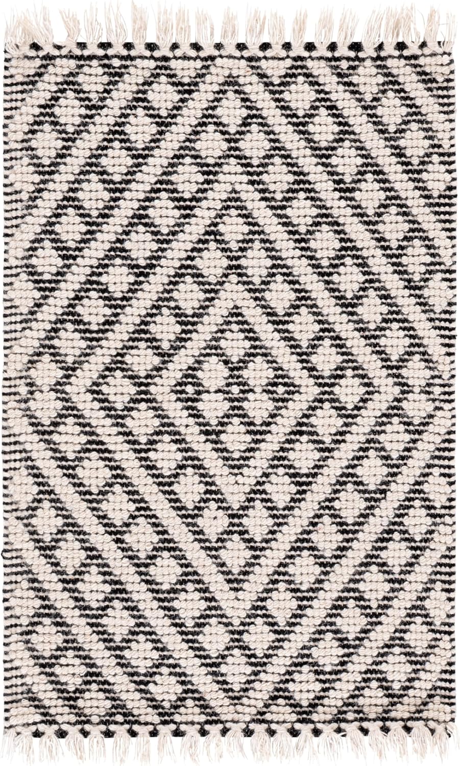 SAFAVIEH Natura Collection 2' x 3' Ivory / Black NAT357A Handmade Boho Tassel Wool Entryway Living Room Foyer Bedroom Accent Rug
