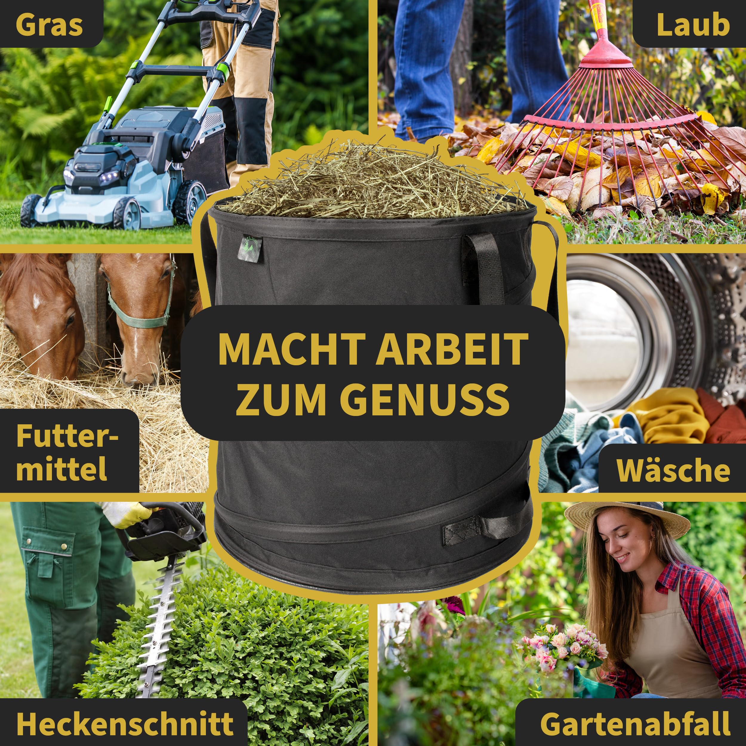 TTL GARDEN BLACK SUPERIOR 3x 85L Pop Up Gartensack - DOPPELTER BODEN 260gsm extra stabil 600D Oxford 3er Set 85 Liter Gartenabfallsack Laubsack faltbar Grünschnitt Garten Abfall selbstaufstellend