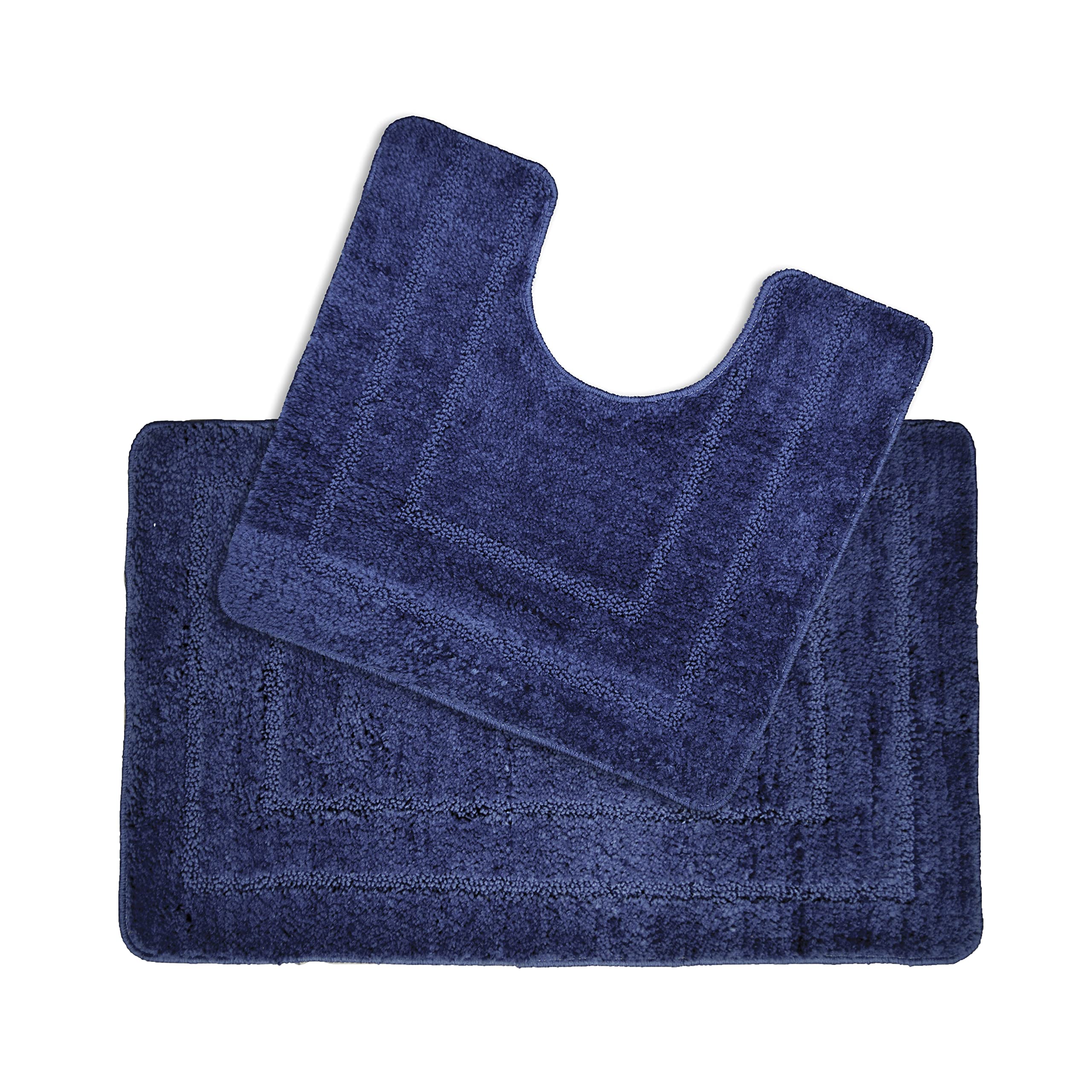 Allure Non Slip Bath Mat Set 2 Piece Bath and Toilet Mat Set - Easy Care Super Soft Microfibre Pile (Navy Blue) — image 1