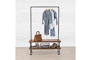 Freestanding Rustic Garment Rack: Industrial Pipe & Cedar Wood Shelves