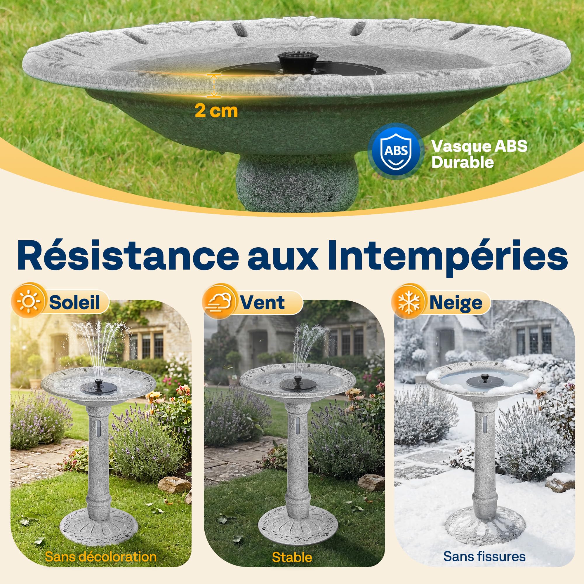 VIVOHOME ⌀51cm Bain d'oiseaux Solaire Fontaine avec 4,5L Réservoir, Vert