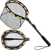 Vista 12 de PLUSINNO Fishing Net Fish Floating Landing Net, Kayak Nets with Fixed Foldable Telescopic Pole Handle, Bass Trout Fishing Nets with Nylon Mesh for