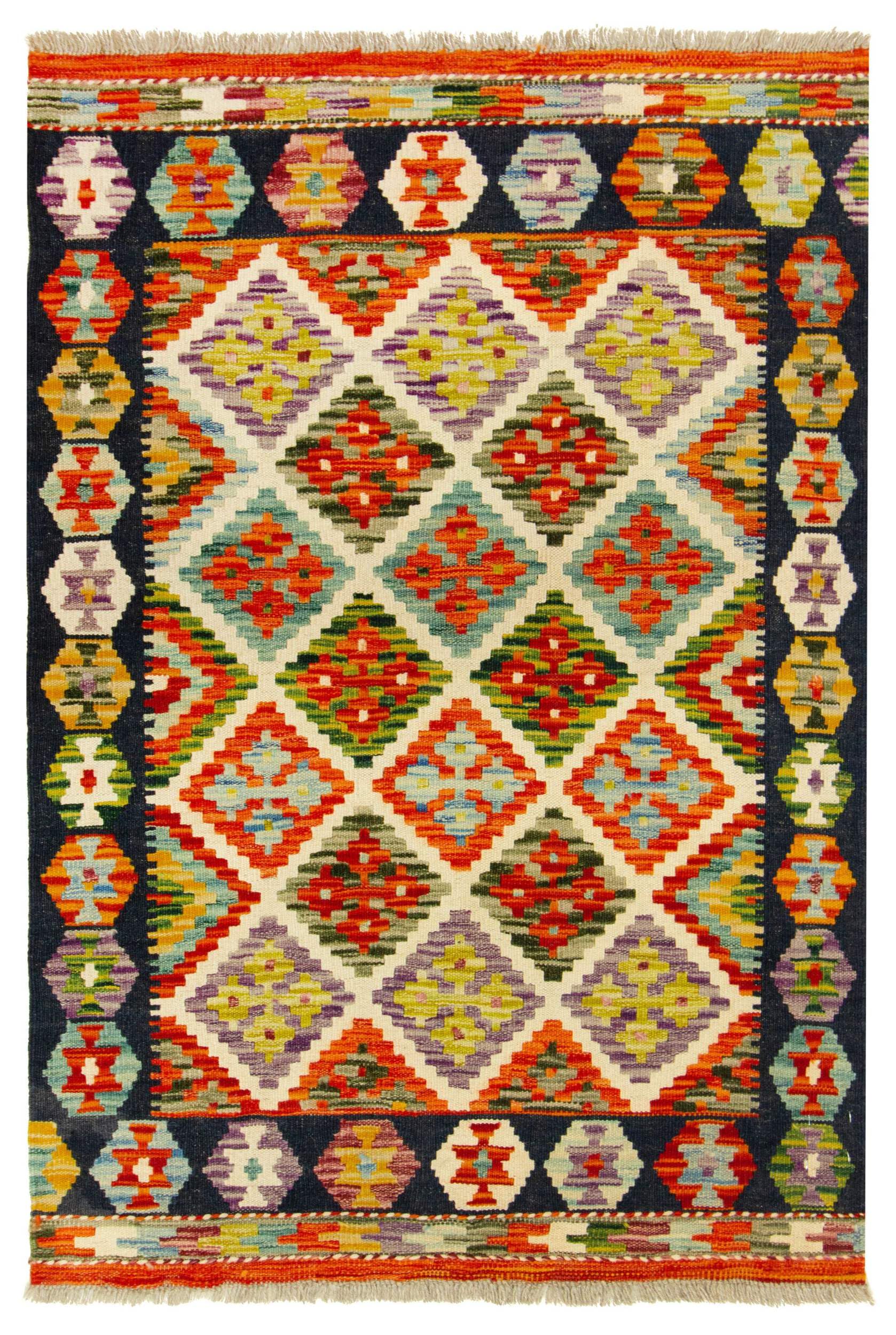 Kilim Tapis 100 % laine 122 x 84 cm, fait à la main, pièce unique de style Herat Boho multicolore, tissage plat, tapis d'entrée et chambre
