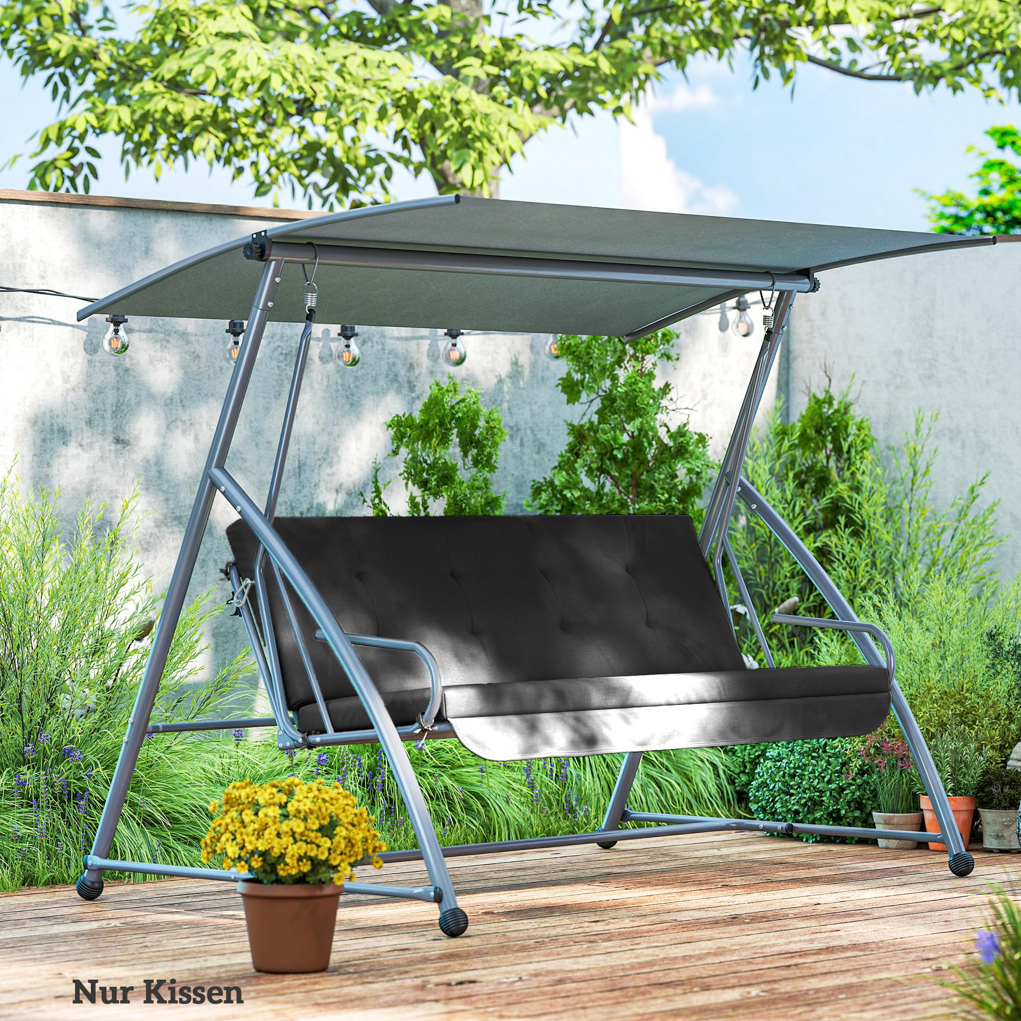 Outsunny Set de coussins pour balançoire hollywoodienne 170 cm Coussin de chaise Coussin de balançoire Coussin d'assise Balançoire de jardin Coussin de dos Coussin latéral Gris foncé