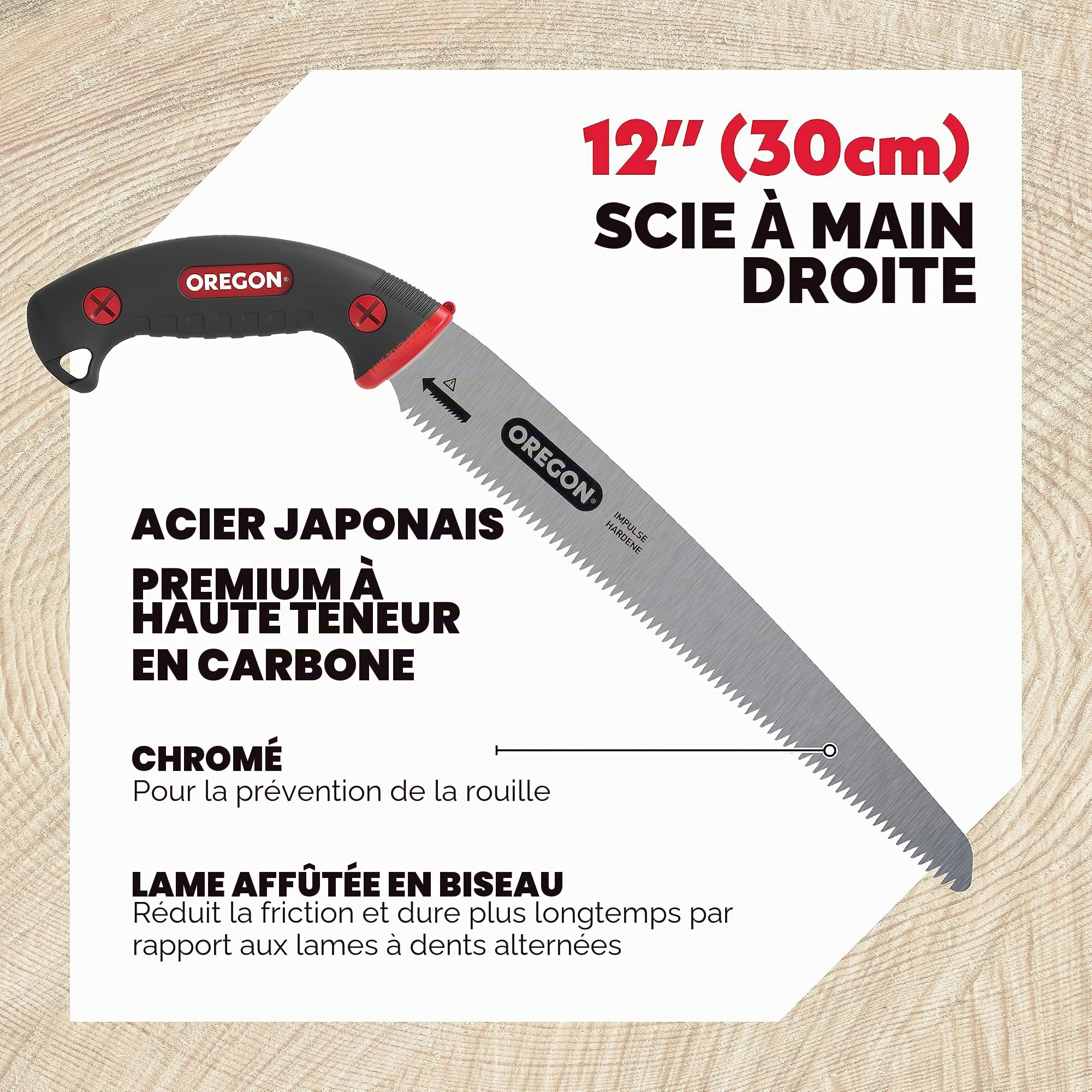 Oregon - Scie à Main à Lame Droite 12" en Acier Japonais à Haute Teneur en Carbone, Résistant à la Rouille, Fourreau de Sécurité Inclus (600138)