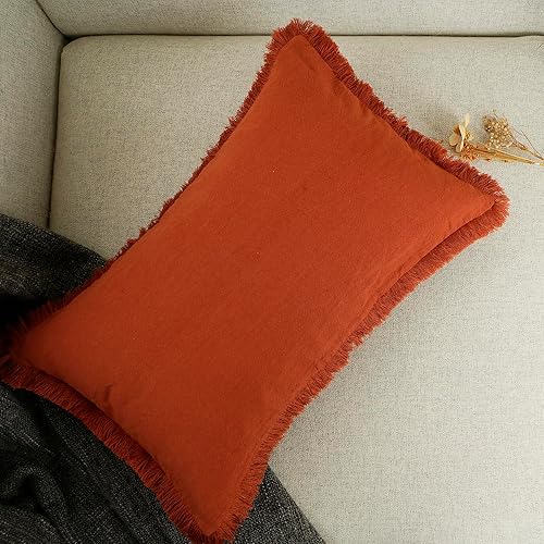 Miniatura 3 de YOUR SMILE Juego de 2 fundas de cojín de felpilla suave teñidas de algodón con bordes de flecos de algodón para sofá, decoración del hogar y granja,