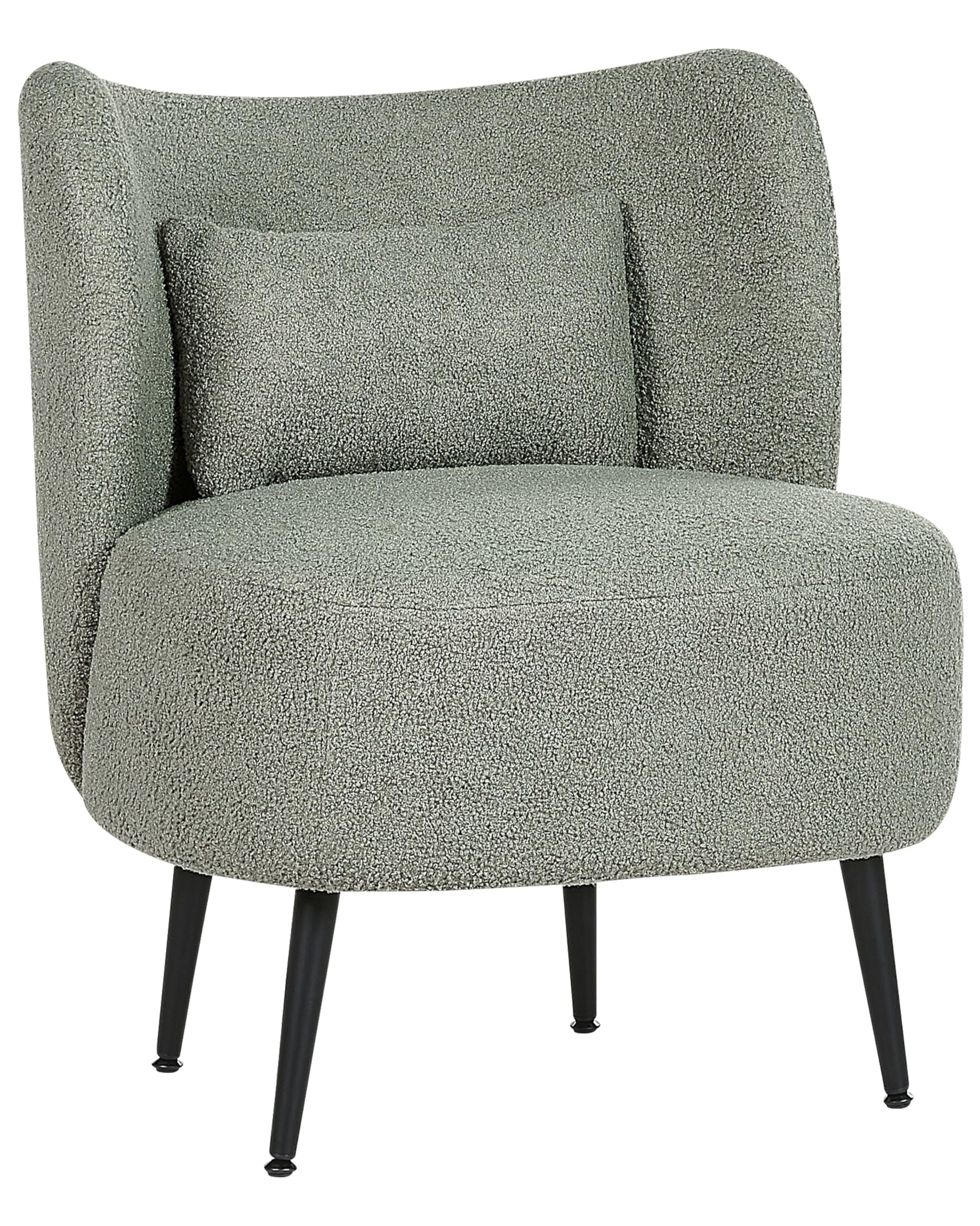 Beliani Wohnzimmer Sessel Gebogene Rückenlehne Glam Design Boucle Polsterung Schwarze Beine Grün Otsby