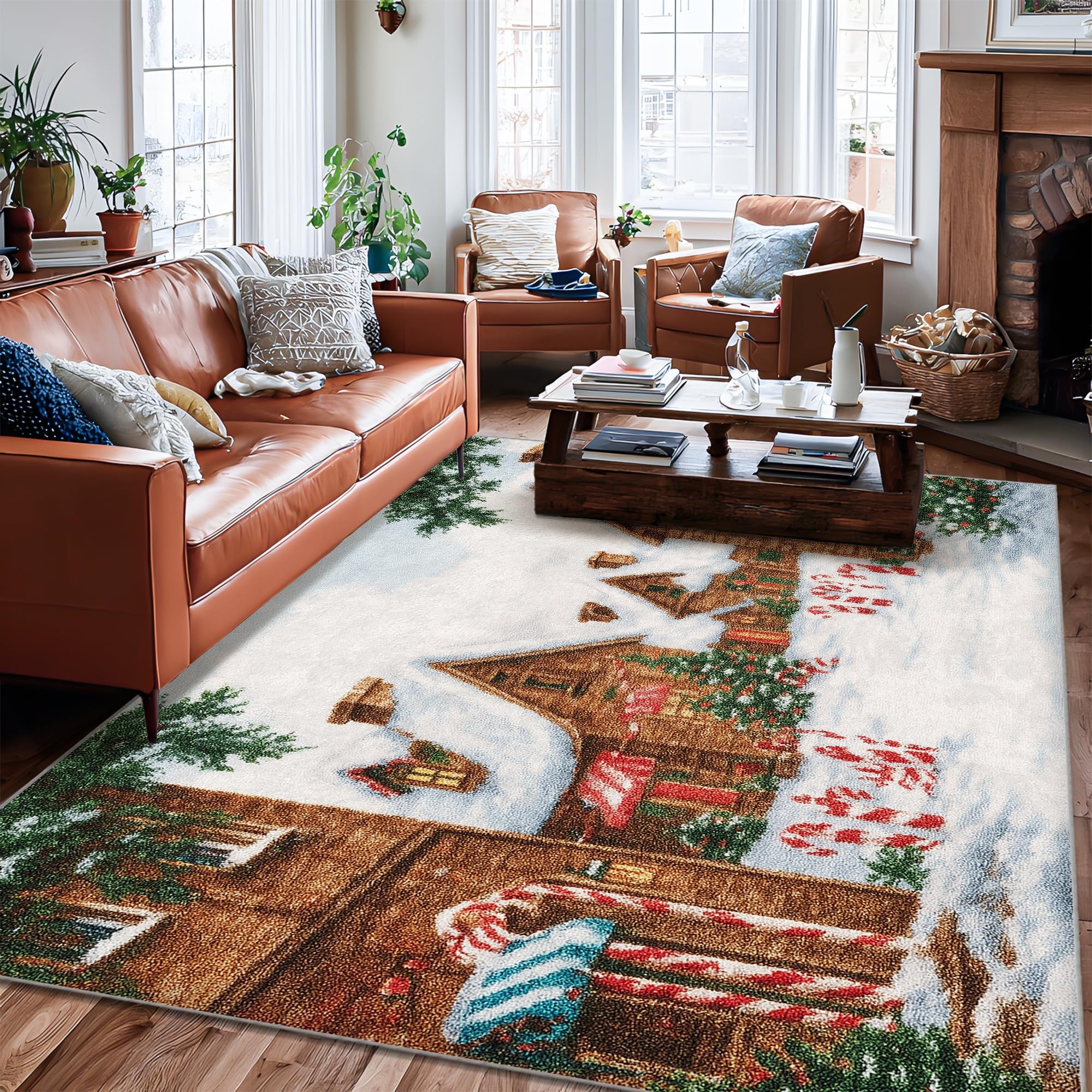 Tapis cottage motif sapin de Noël idéal pour le salon