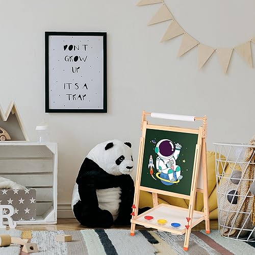 Miniatura 7 de Donmills Caballete para niños, rollo de papel de caballete de arte para niños, pizarra de borrado en seco 3 en 1 y pizarra, un rollo de papel