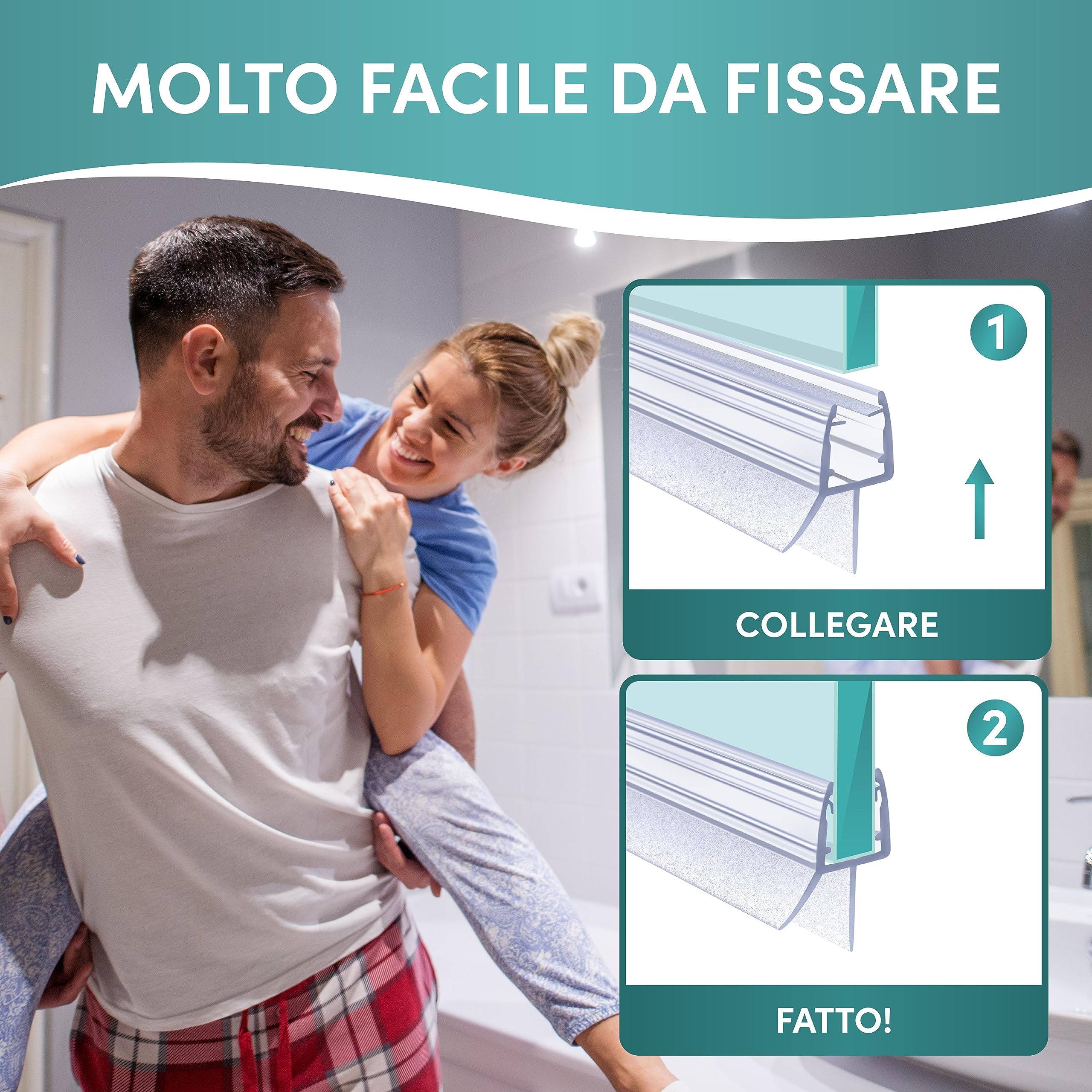 Engelbach® Guarnizione Doccia Sottoporta - Per porte in vetro 5-8 mm - Profilo in gomma extra spesso - Impermeabile e facile da installare