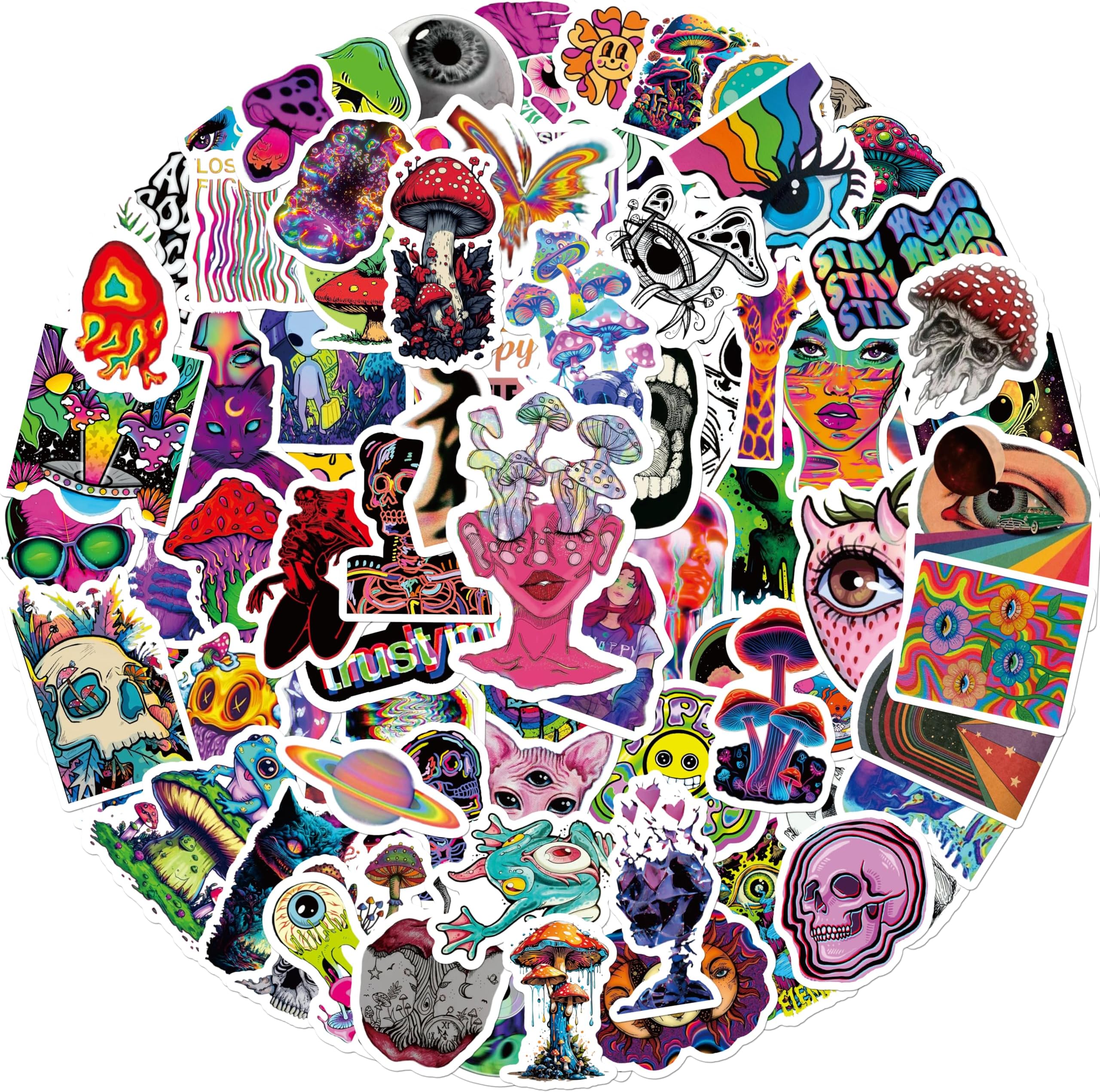 100 Pieces Trippy Stickers, Cool Psychedelic Aesthetic Stickers Waterproof Vinyl Gifts for Phone, Water Bottle, Luggage, Laptop, Adults Teens