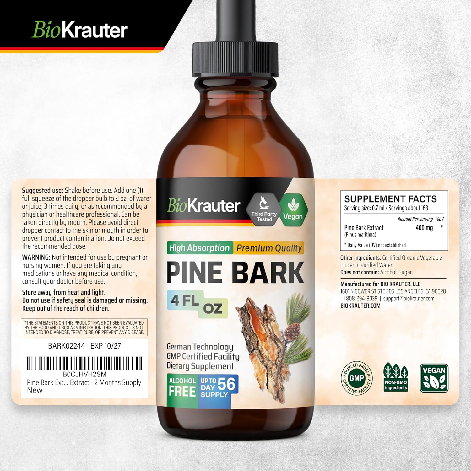 BIO KRAUTER Pine Bark Tincture 4 Fl. Oz. & Gotu Kola Tincture 4 Fl. Oz.