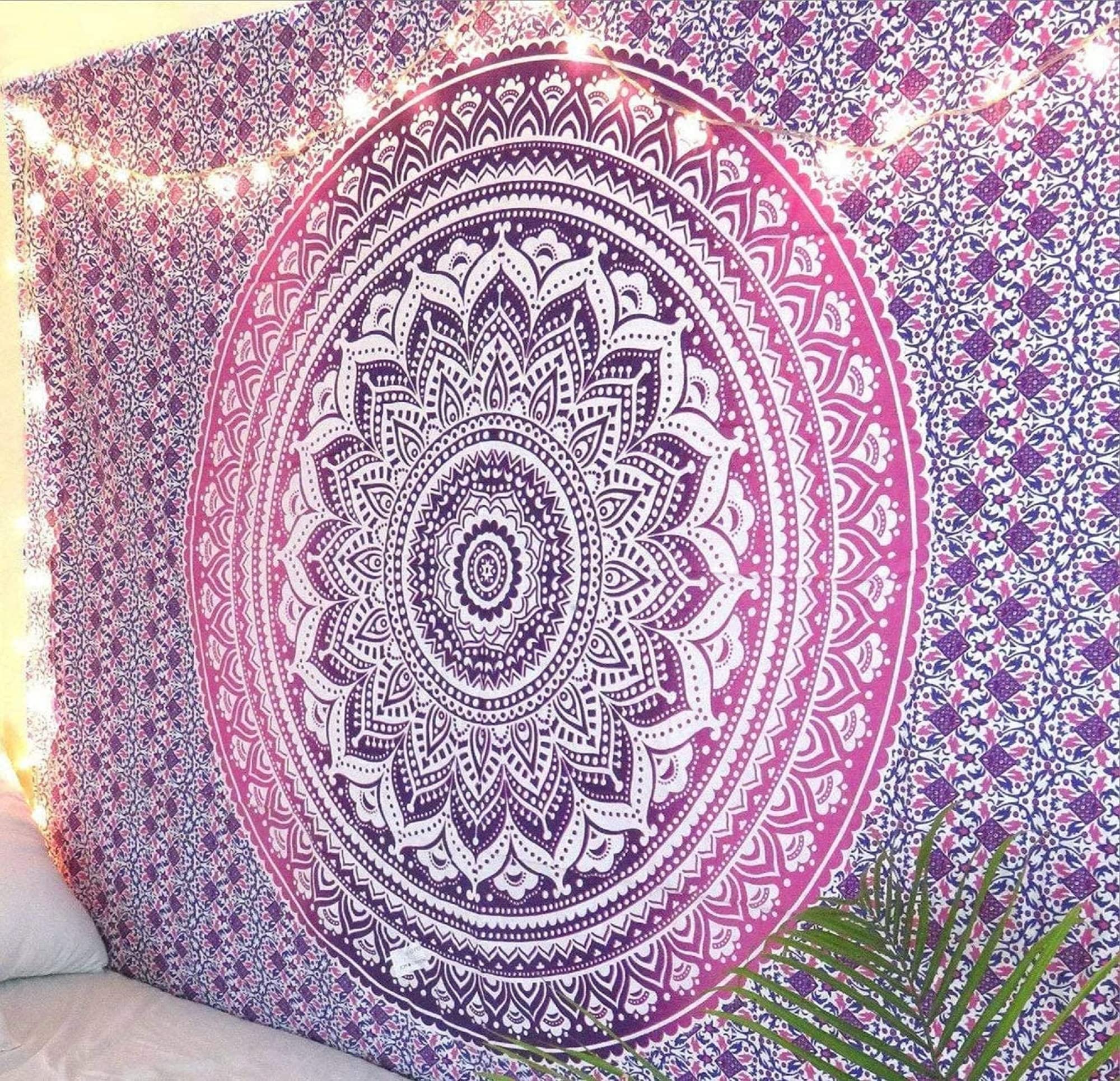 RAJRANG Pink Mandala Tapestry Wall Hanging | 90x84 cm Rectangle Cotton Boho Decor for Bedroom, Dorm & Living Room | Indian Decor for Meditation, Parties and Outdoor Use