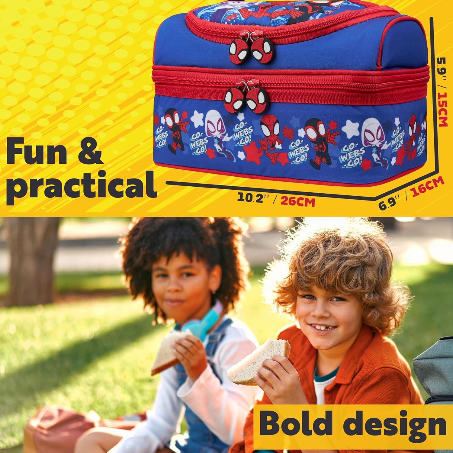 Get Trend Marvel Spidey Lunch Bag Insulated Lunch Box with Two Compartments for Picnic Snacks Cooler Bag Gifts for Kids (Blue/Red Spidey) - Image 6