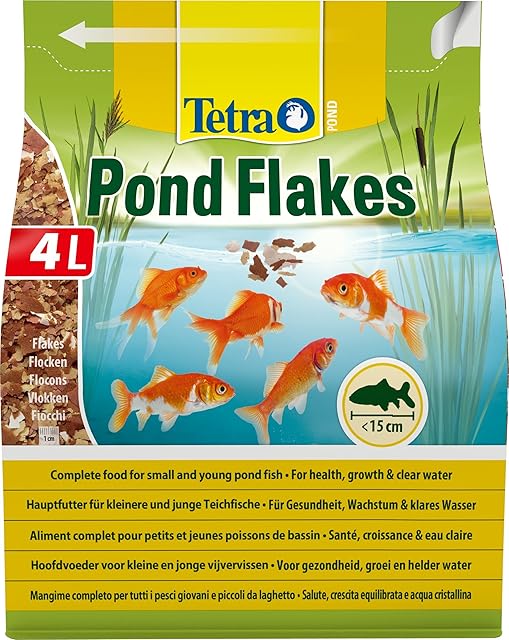Tetra Pond Flake, Complete and Varied Fish Food for Young and Small Pond Fish, 4 Litre
