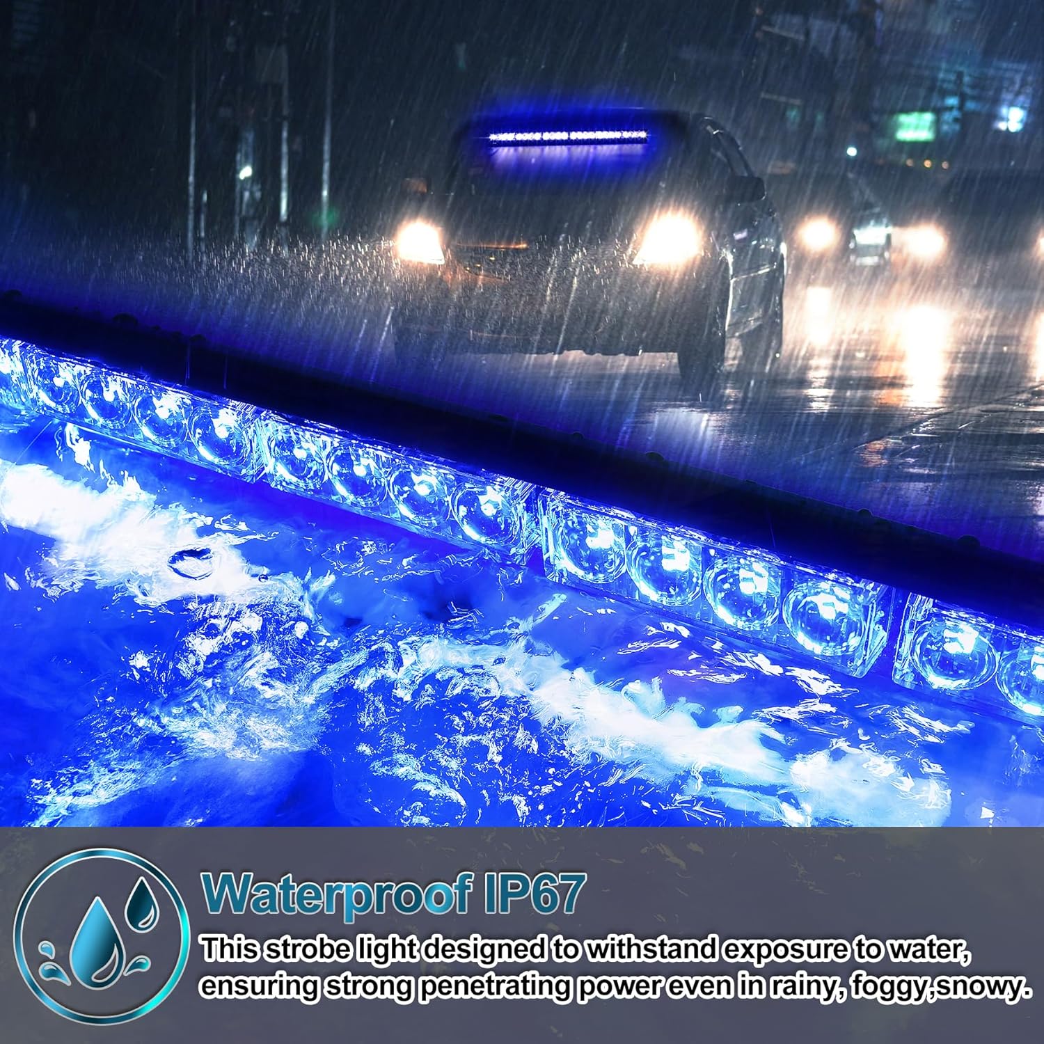 First Responder Blue Emergency Strobe Lights For Firefighters Police Fire Vehicles LED Warning Light Bra 6 Block 27 Inch 13 Flash Patterns With Cigar Lighter Safety for Rear Window