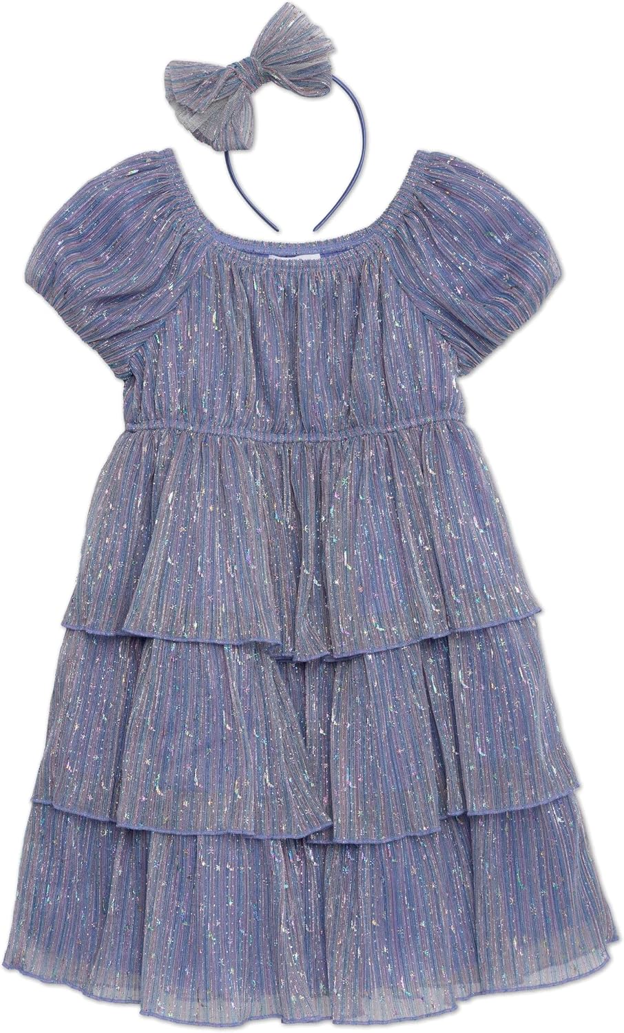 Speechless Girls' Short Sleeve Tiered Party Dress and Headband