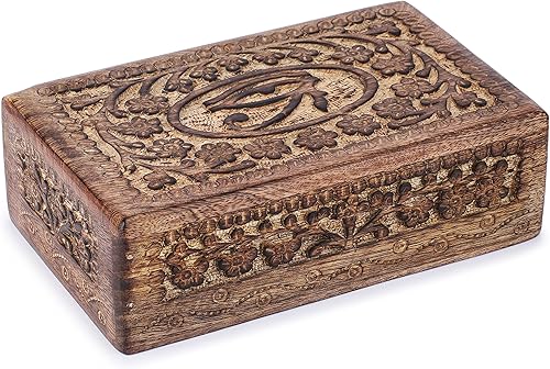 Miniatura 32 de Ajuny Joyero de madera con tallas florales y de diamantes, hecho a mano, decorativo, marrón y blanco, caja de almacenamiento multiusos, organizador