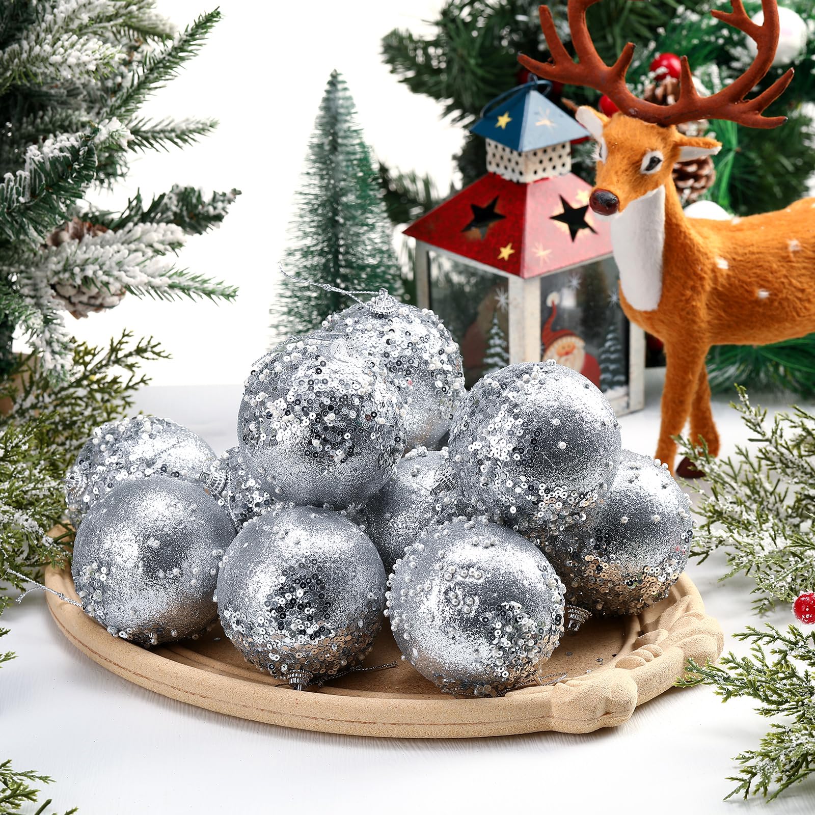 Vercraft Juego de 12 bolas de Navidad de 3 pulgadas, bolas de lentejuelas con purpurina, bolas de árbol de Navidad, inastillables, decorativas, juego de bolas colgantes de Navidad para decoración
