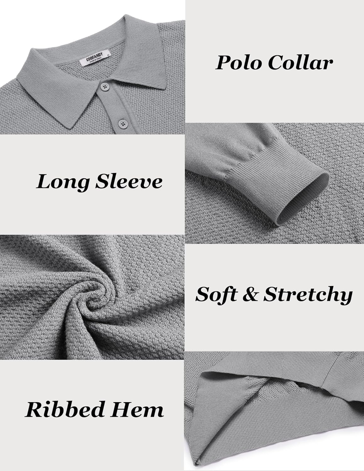 COOFANDY Men's Knit Polo Sweater Long Sleeve Casual Collared Quarter Button Golf Waffle Textured Sweater - Image 5
