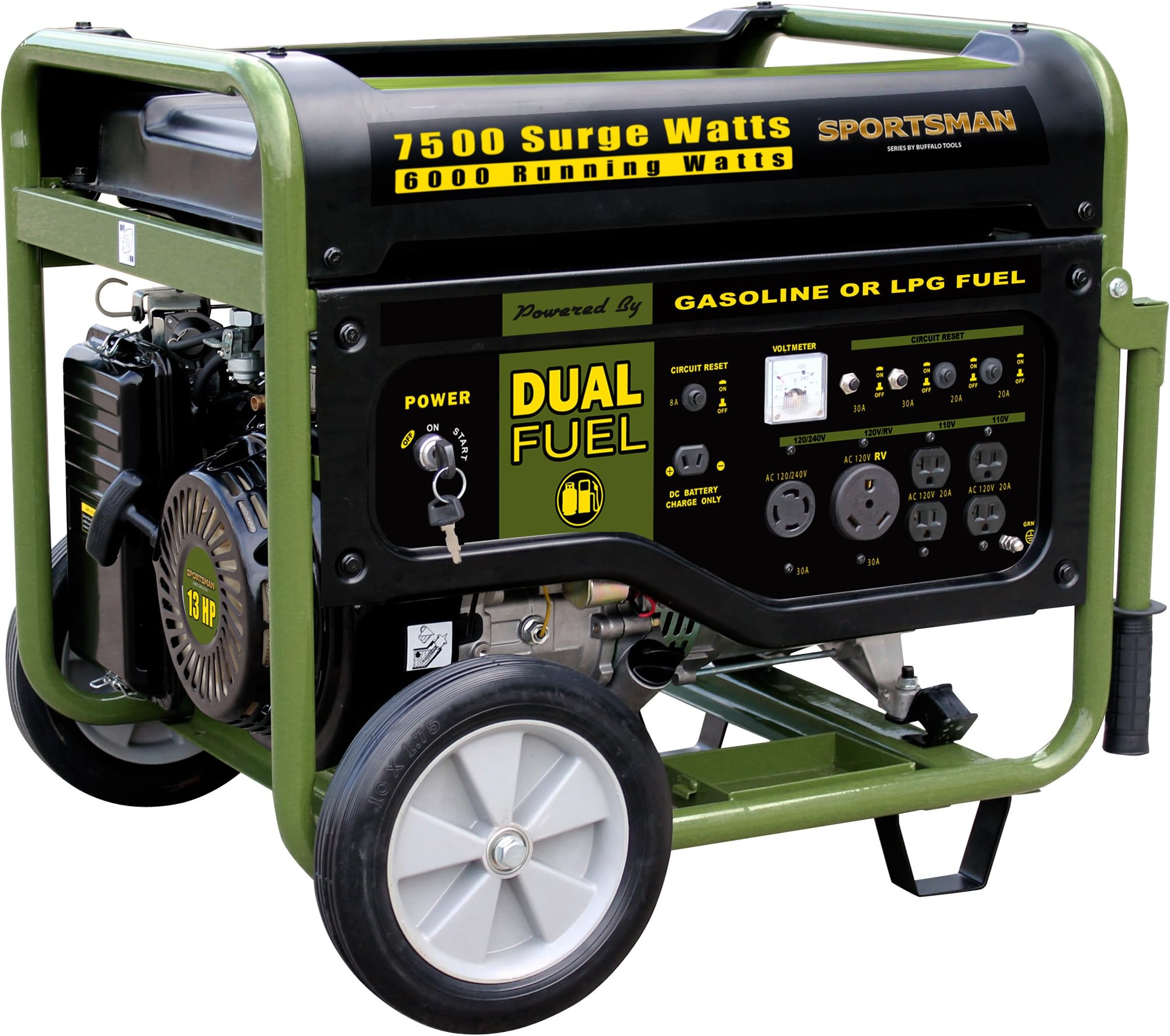 Sportsman GEN7500DF 7,500 Watt 13 HP 389cc OVH 4-Stroke Gas/Propane Powered Portable Generator With Electric Start