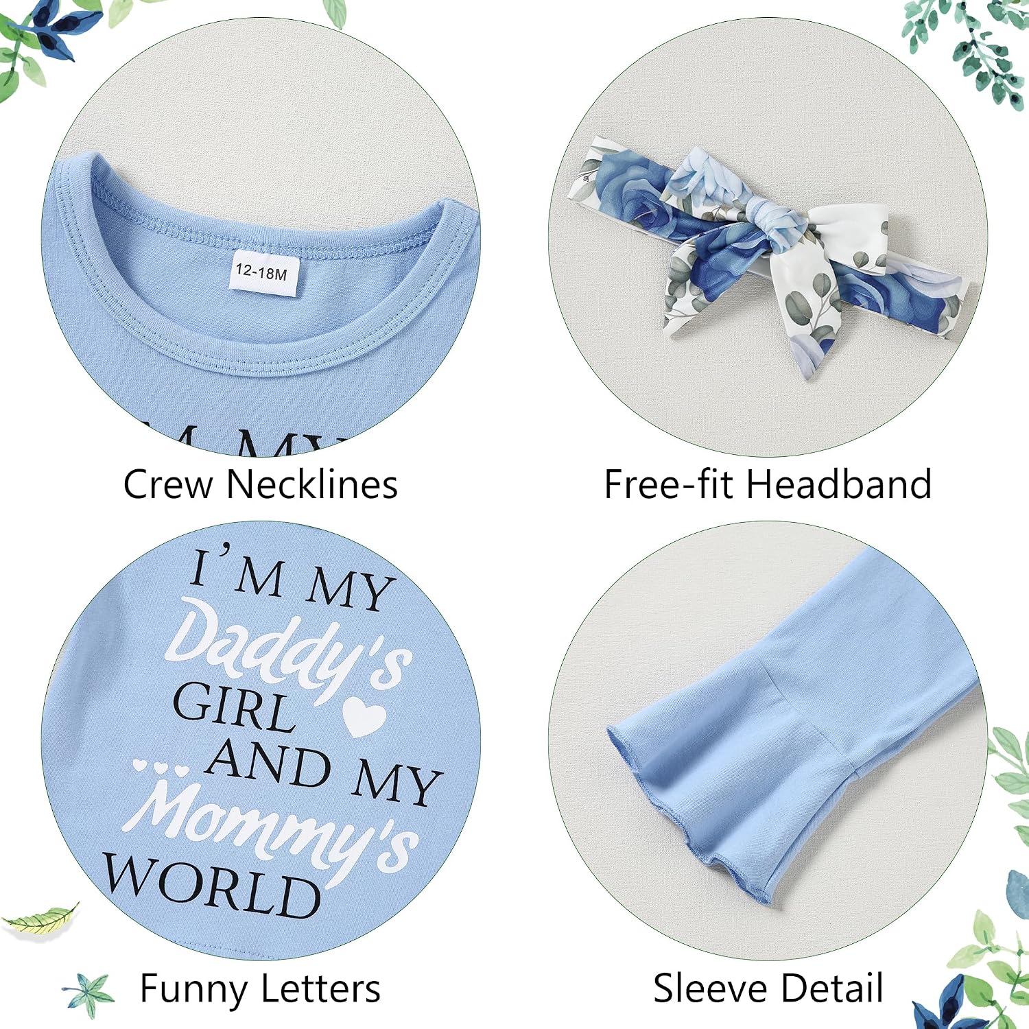 YALLET 3Pcs Toddler Baby Girl Clothes Girls Outfits Prints Top+ Flared Pants Fall Winter Girl Clothing Set 12 Months-5 Years