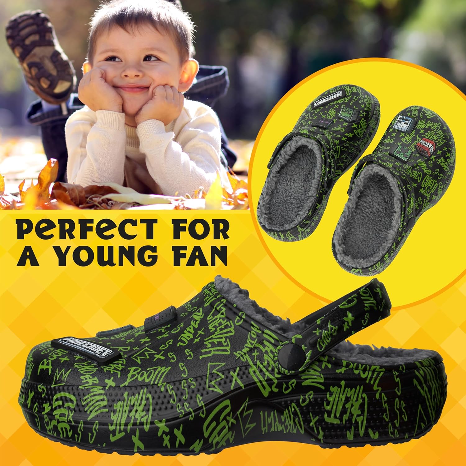 Get Trend Minecraft Clogs for Boys Teens, Fleece Non Slip Indoor Slippers, Kids House Shoes, Creeper Gamer Gifts for Boys - Image 5