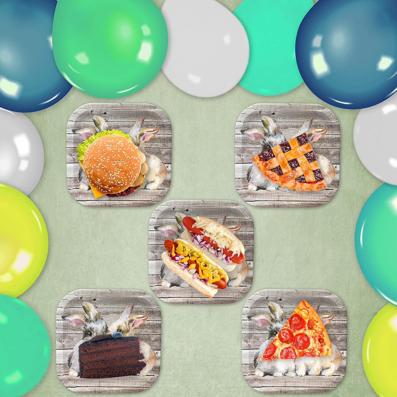 Havercamp Bunny Rabbit Plates (24 pcs)! - 9 inch Large Dinner Plates. Super-Cute, Baby Bunny Rabbits on a Rustic Barnwood Background. Easter or Any Occasion (Pack of 2)