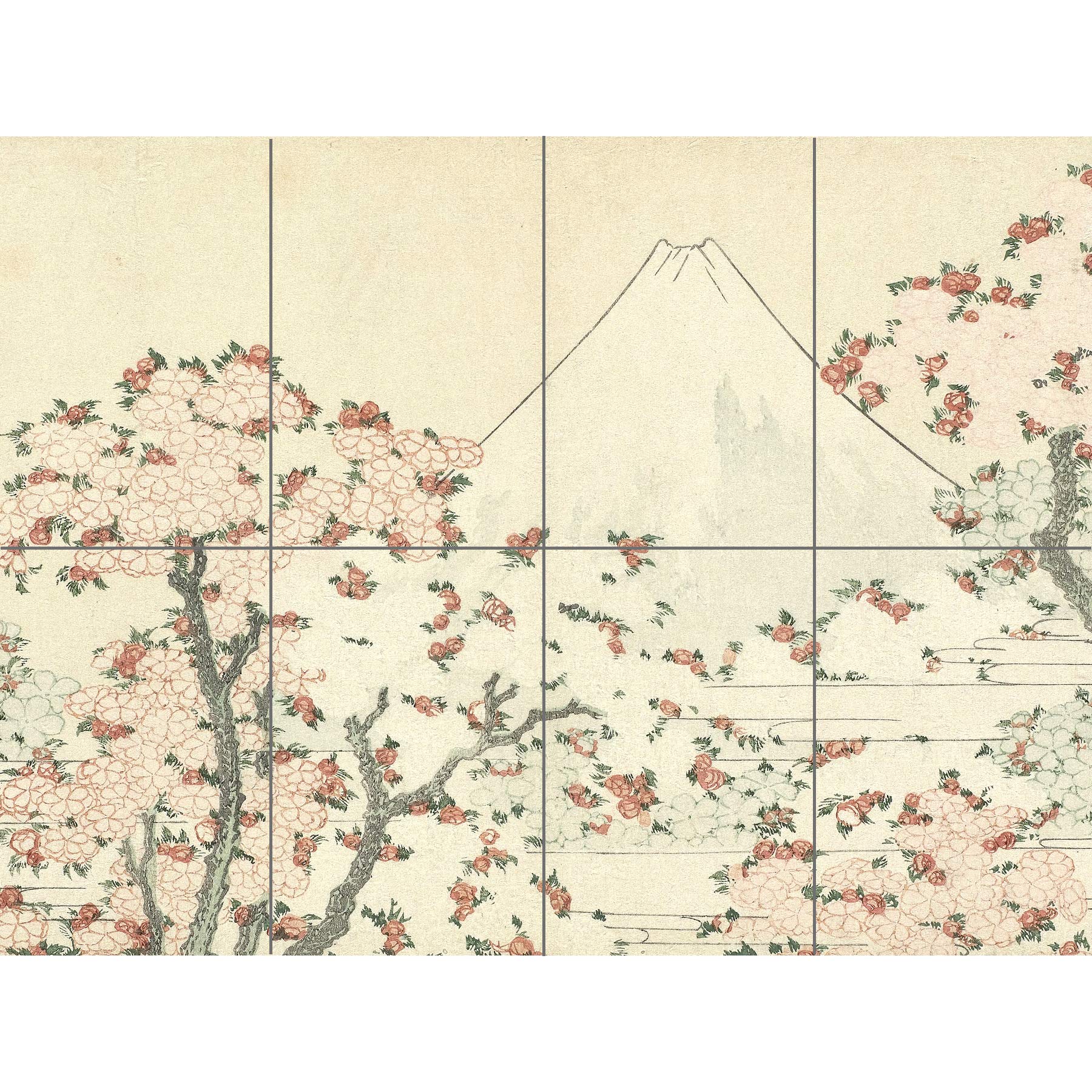 Artery8 Hokusai Fuji And Cherry Blossom Japanese Painting XL Giant Panel Poster (8 Sections)