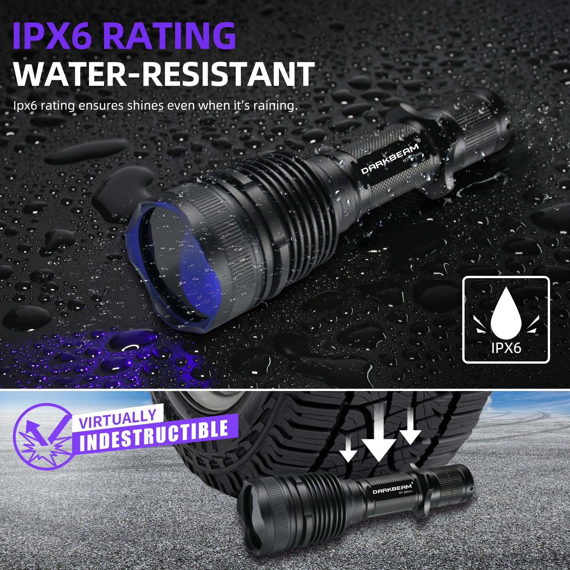 DARKBEAM UV Taschenlampe 365 nm Schwarzlicht – Woods Lampe 20 W Hochleistungs UV Licht mit Filter – Detektor für Tierurin und Lecks, Harzaushärtung, Yooperlite, Suche nach Steinen/Skorpionen